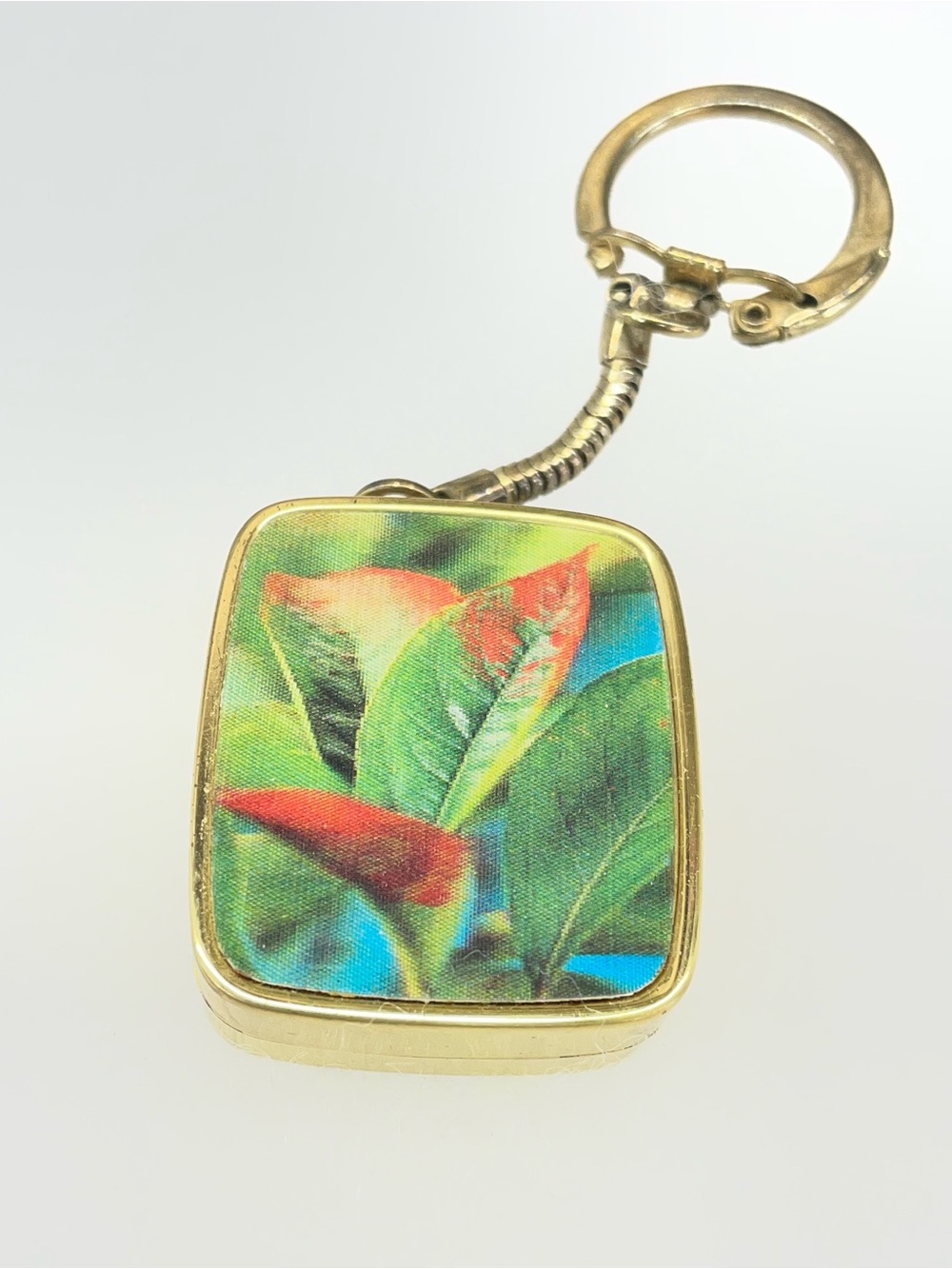 Gold-Tone Floral Key & Card Holder Keychain - Green and Red
